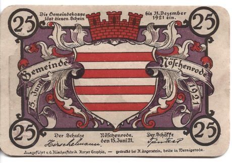 Аверс банкноты 25 fenigów (Niemcy) 1921