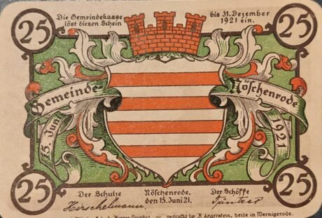 Аверс банкноты 25 пфеннигов (Германия) 1921 года