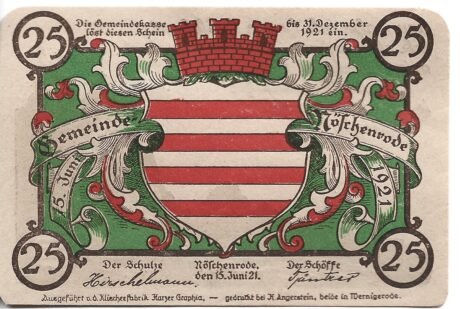 Аверс банкноты 25 fenigów (Niemcy) 1921