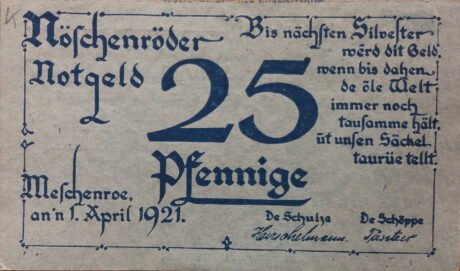 Аверс банкноты 25 fenigów (Niemcy) 1921