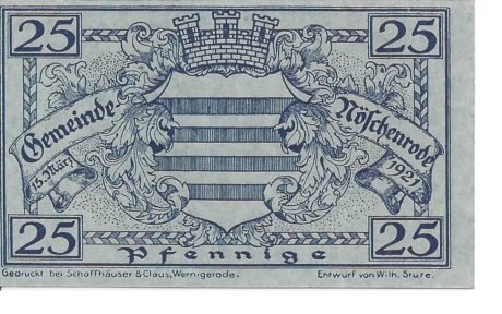 Аверс банкноты 25 fenigów (Niemcy) 1921