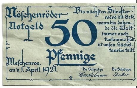 Аверс банкноты 50 fenigów (Niemcy) 1921
