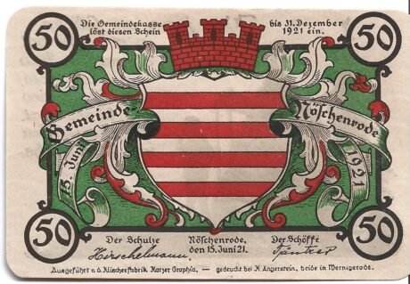 Аверс банкноты 50 fenigów (Niemcy) 1921