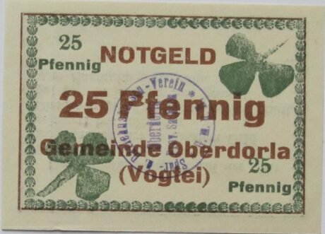 Аверс банкноты 25 fenigów Spar- und Darlehnskassen-Verein (Niemcy) 1918