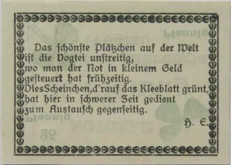 Реверс банкноты 25 fenigów Spar- und Darlehnskassen-Verein (Niemcy) 1918