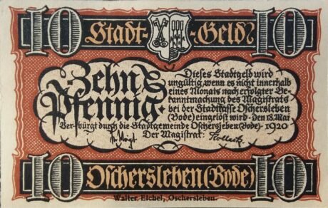 Аверс банкноты 10 fenigów (Niemcy) 1920