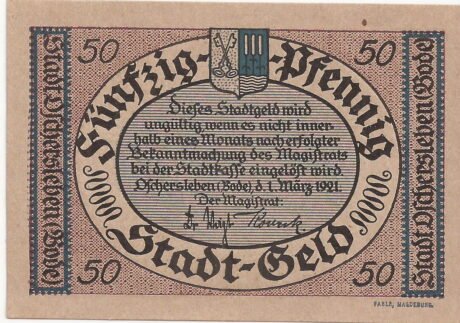Аверс банкноты 50 fenigów (Niemcy) 1921