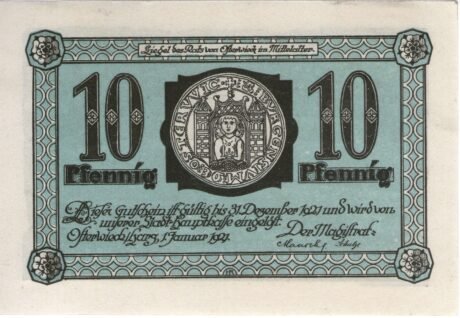Аверс банкноты 10 fenigów (Niemcy) 1921
