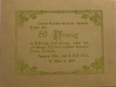 Реверс банкноты 50 Pfennigs Pareyer Theater (Niemcy) 1921