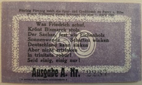 Реверс банкноты 50 fenigów (Niemcy) 1921