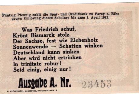 Реверс банкноты 50 fenigów (Niemcy) 1921