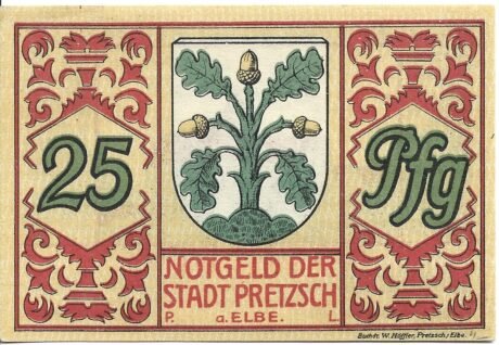 Реверс банкноты 25 fenigów (Niemcy) 1921