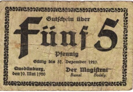 Аверс банкноты 5 fenigów (Niemcy) 1920
