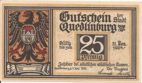 Аверс банкноты 25 fenigów (Niemcy) 1921