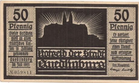 Аверс банкноты 50 fenigów (Niemcy) 1921