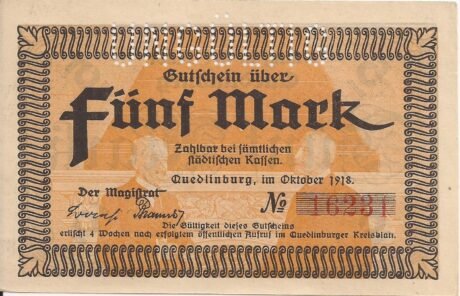 Аверс банкноты 5 marek (Niemcy) 1918