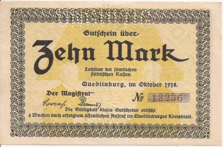 Аверс банкноты 10 marek (Niemcy) 1918