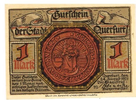 Аверс банкноты 1 марка (Германия) 1921 года