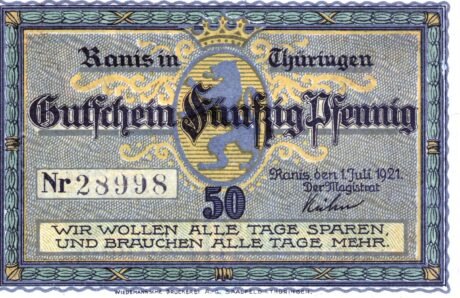 Аверс банкноты 50 fenigów (Niemcy) 1921