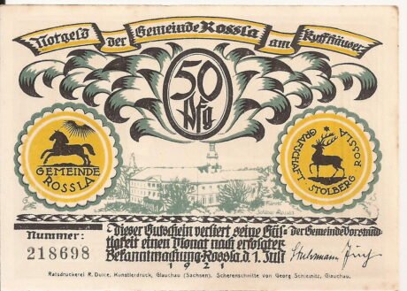 Аверс банкноты 50 fenigów (Niemcy) 1921