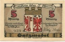 Аверс банкноты 5 fenigów (Niemcy) 1921