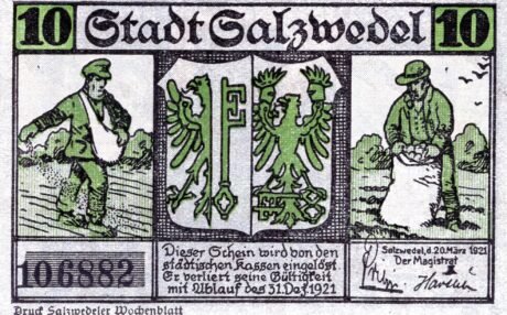 Аверс банкноты 10 fenigów (Niemcy) 1921