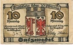 Аверс банкноты 10 fenigów (Niemcy) 1921