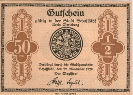 Аверс банкноты 50 fenigów (Niemcy) 1920