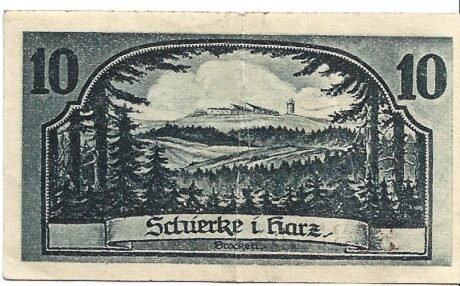 Реверс банкноты 10 fenigów (Niemcy) 1921