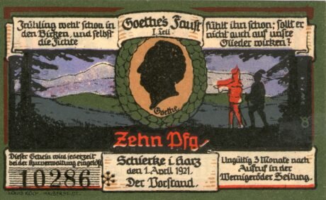 Аверс банкноты 10 fenigów (Niemcy) 1921