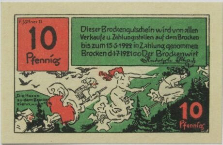Аверс банкноты 10 fenigów Brocken/Brockenwirt (Niemcy) 1921