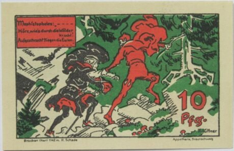 Реверс банкноты 10 fenigów Brocken/Brockenwirt (Niemcy) 1921