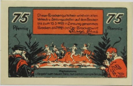 Аверс банкноты 75 пфеннигов Brocken/Brockenwirt (Германия) 1921 года