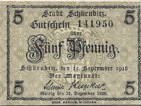 Аверс банкноты 5 fenigów (Niemcy) 1918