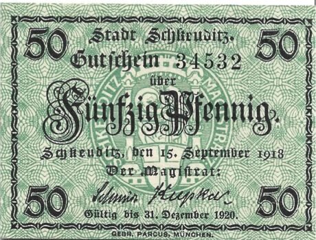 Аверс банкноты 50 fenigów (Niemcy) 1918