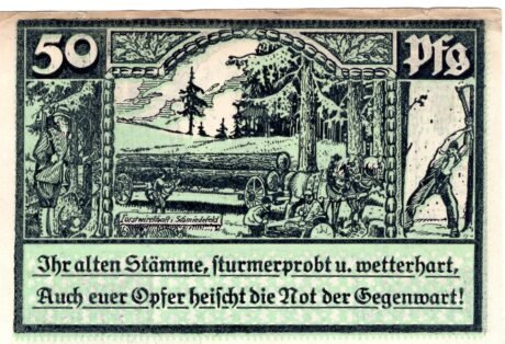 Реверс банкноты 50 fenigów, wydanie zielone (Niemcy) 1921