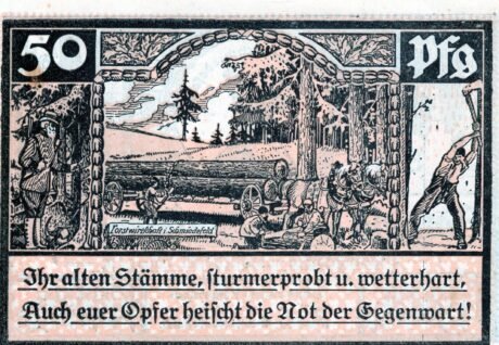 Реверс банкноты 50 fenigów, wydanie różowe (Niemcy) 1921