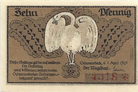 Аверс банкноты 10 fenigów (Niemcy) 1921