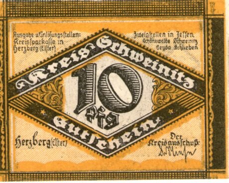 Аверс банкноты 10 пфеннигов Kreissparkasse Herzberg (Германия)