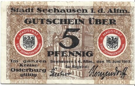 Аверс банкноты 5 fenigów (Niemcy) 1917