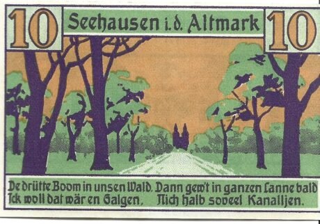 Реверс банкноты 10 fenigów (Niemcy) 1921