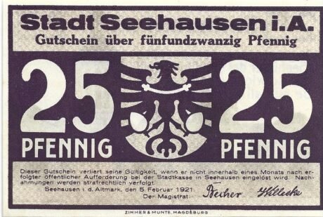 Аверс банкноты 25 fenigów (Niemcy) 1921