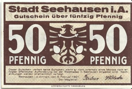 Аверс банкноты 50 fenigów (Niemcy) 1921