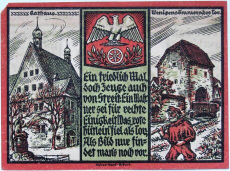 Реверс банкноты Moneta 50 fenigów z serii Dreyse (Niemcy) 1921