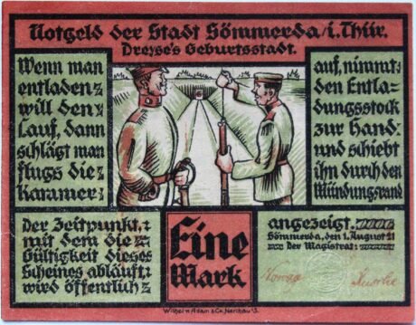 Аверс банкноты 1 znaczek serii Dreyse (Niemcy) 1921