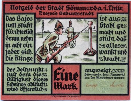 Аверс банкноты 1 znaczek serii Dreyse (Niemcy) 1921