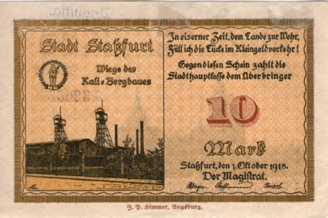 Аверс банкноты 10 marek (Niemcy) 1918