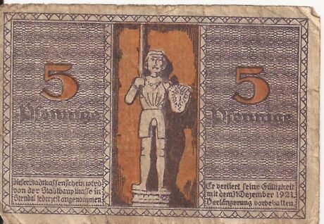 Реверс банкноты 5 fenigów (Niemcy) 1920