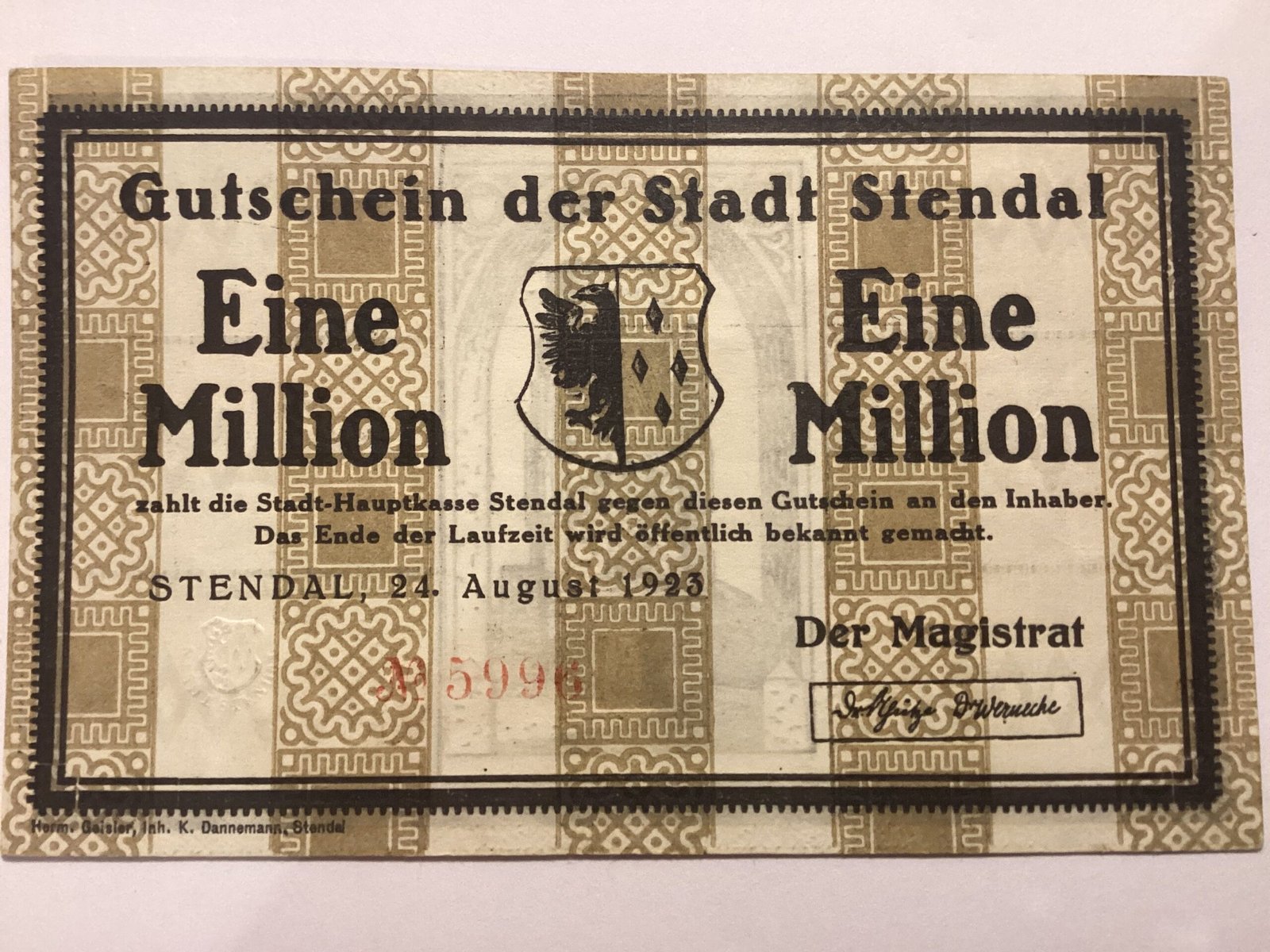 Аверс банкноты 1000000 марок (Германия) 1923 года