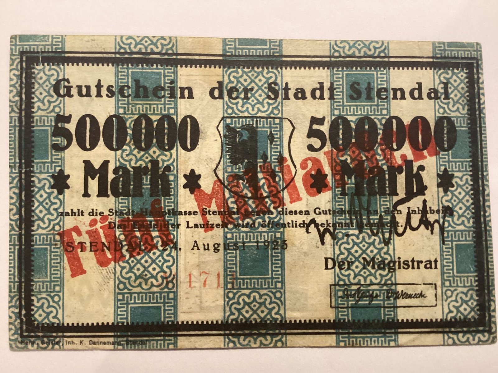 Аверс банкноты 5000000000 марок (Германия) 1923 года